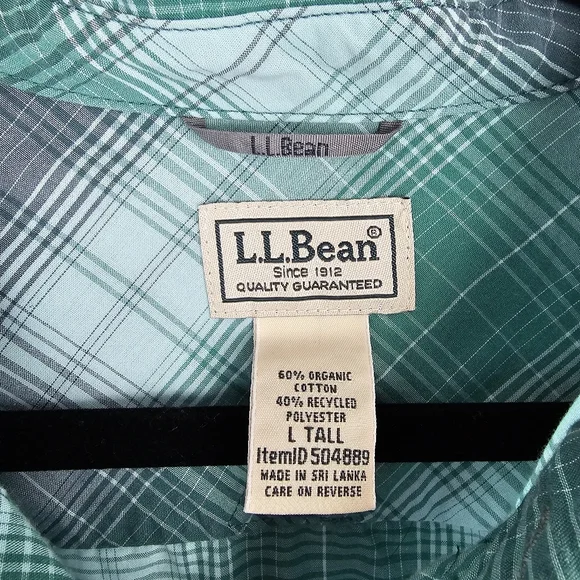 LL Bean Men's Shirt Green Gray‎ Plaid Button Up Short Sleeve Size Large Tall - Picture 6 of 7